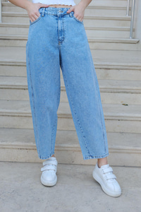 Bol Kesim Kot Pantolon Açık Mavi