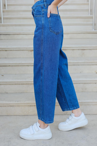 Bol Kesim Kot Pantolon Koyu Mavi