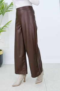 Bol Paça Deri Pantolon Acı Kahve