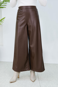 Bol Paça Deri Pantolon Acı Kahve