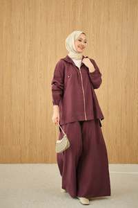 Bol Paça Fermuarlı Takım Bordo