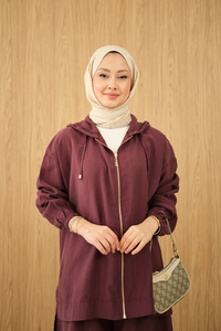 Bol Paça Fermuarlı Takım Bordo