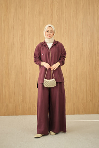 Bol Paça Fermuarlı Takım Bordo