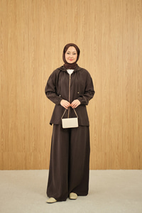 Bol Paça Fermuarlı Takım Kahverengi