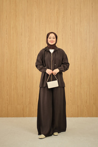 Bol Paça Fermuarlı Takım Kahverengi