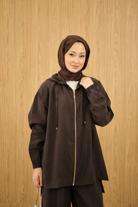 Bol Paça Fermuarlı Takım Kahverengi