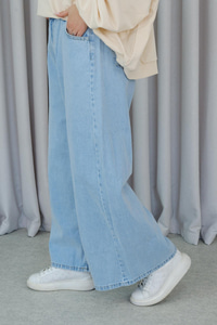 Bol Paça Kot Pantolon Buz Mavi