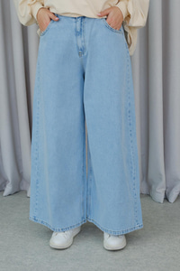 Bol Paça Kot Pantolon Buz Mavi