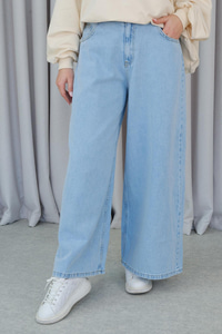 Bol Paça Kot Pantolon Buz Mavi