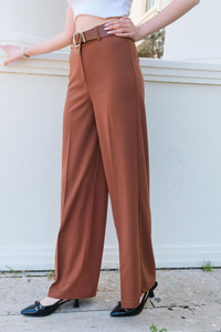 Bol Paça Yüksek Bel Kumaş Pantolon Kahverengi