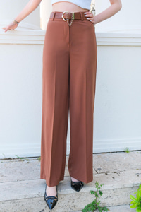 Bol Paça Yüksek Bel Kumaş Pantolon Kahverengi