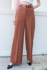Bol Paça Yüksek Bel Kumaş Pantolon Kahverengi