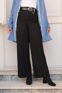 Bol Paça Yüksek Bel Kumaş Pantolon Siyah