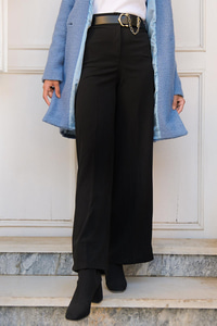 Bol Paça Yüksek Bel Kumaş Pantolon Siyah