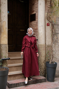 Bolero Detaylı Sıfır Kol Elbise Bordo