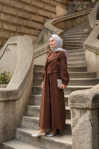 Bolero Detaylı Sıfır Kol Elbise Kahverengi