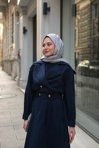 Bolero Detaylı Sıfır Kol Elbise Lacivert