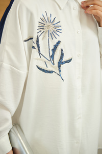 Boncuk Çiçek Detay Gömlek Beyaz