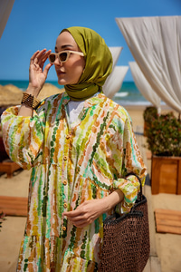 Boncuk Desen Elbise Yeşil