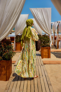 Boncuk Desen Elbise Yeşil