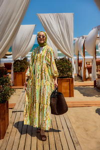 Boncuk Desen Elbise Yeşil