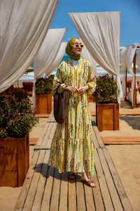 Boncuk Desen Elbise Yeşil