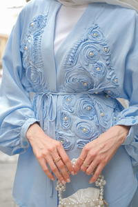 Boncuk Detay Kimono Takım Bebe Mavi