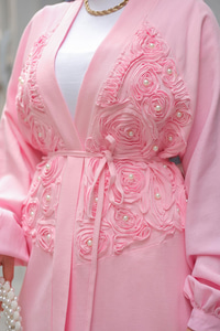 Boncuk Detay Kimono Takım Pembe