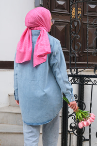 Boncuk Detay Kot Ceket  Buz Mavi