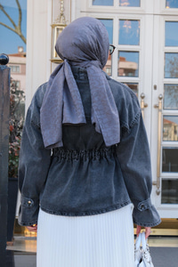 Boncuk Detay Kot Ceket Füme