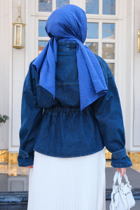 Boncuk Detay Kot Ceket Mavi