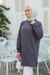 Boncuk Detay Tunik  Antrasit