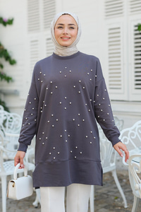 Boncuk Detay Tunik  Antrasit