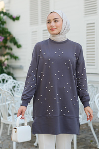 Boncuk Detay Tunik  Antrasit