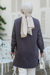 Boncuk Detay Tunik  Antrasit