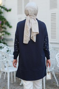 Boncuk Detay Tunik  Lacivert