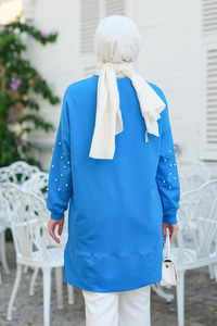 Boncuk Detay Tunik  Mavi