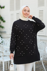 Boncuk Detay Tunik  Siyah