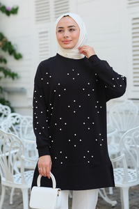 Boncuk Detay Tunik  Siyah