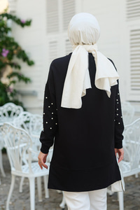 Boncuk Detay Tunik  Siyah