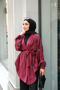 Boncuk İşlemeli Ceket Bordo