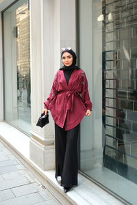 Boncuk İşlemeli Ceket Bordo