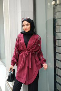 Boncuk İşlemeli Ceket Bordo