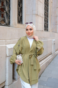 Boncuk İşlemeli Ceket Haki Yeşil