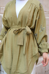 Boncuk İşlemeli Ceket Haki Yeşil