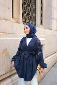 Boncuk İşlemeli Ceket Lacivert