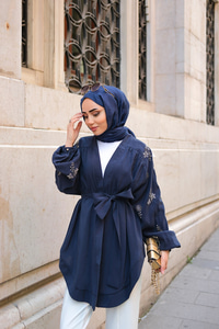 Boncuk İşlemeli Ceket Lacivert