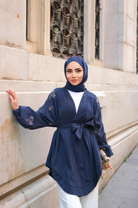 Boncuk İşlemeli Ceket Lacivert