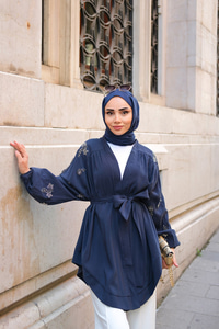 Boncuk İşlemeli Ceket Lacivert