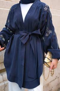 Boncuk İşlemeli Ceket Lacivert